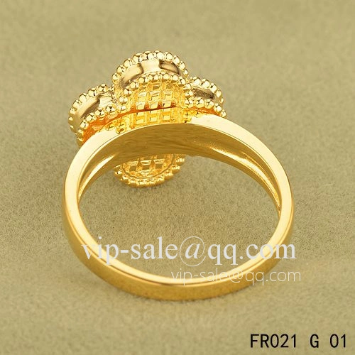 Imitation Van Cleef Vintage Alhambra Ring In Yellow Gold With White Mother-Of-Pearl