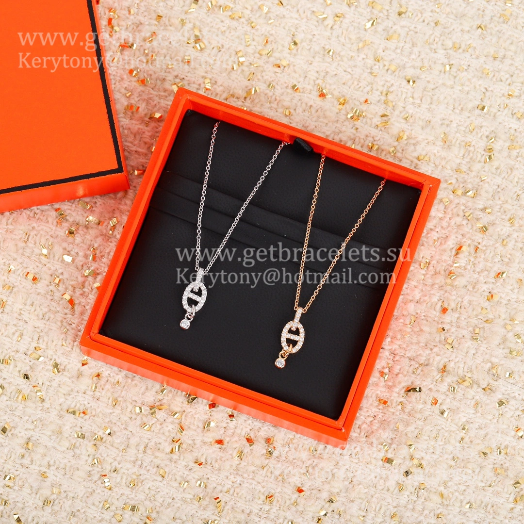 Knock-off Stylish Hermes Chaine D’Ancre Necklace With Diamonds Rose Gold Silver