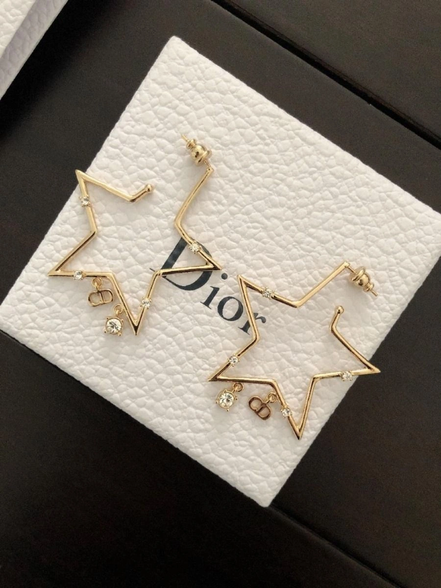Latest Dior Classic CD Letter White Crystal-Yellow Gold Star Pendant Womens Earrings Sale Malaysia