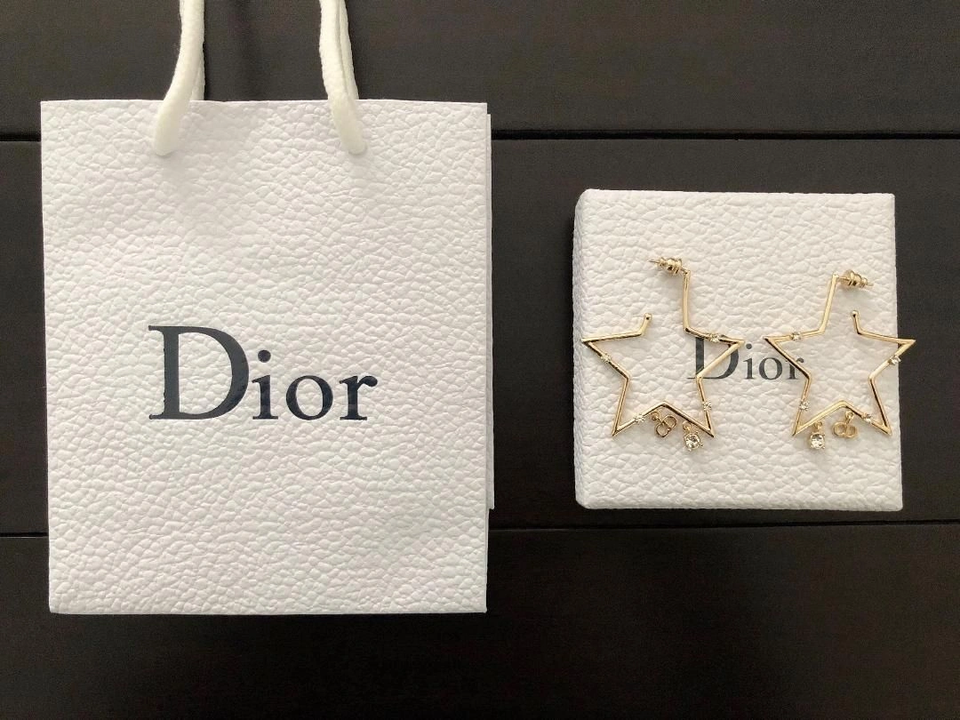 Latest Dior Classic CD Letter White Crystal-Yellow Gold Star Pendant Womens Earrings Sale Malaysia