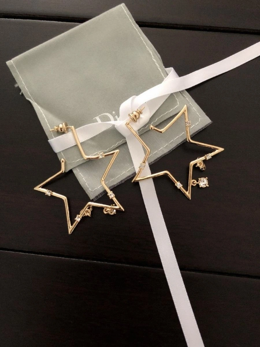 Latest Dior Classic CD Letter White Crystal-Yellow Gold Star Pendant Womens Earrings Sale Malaysia