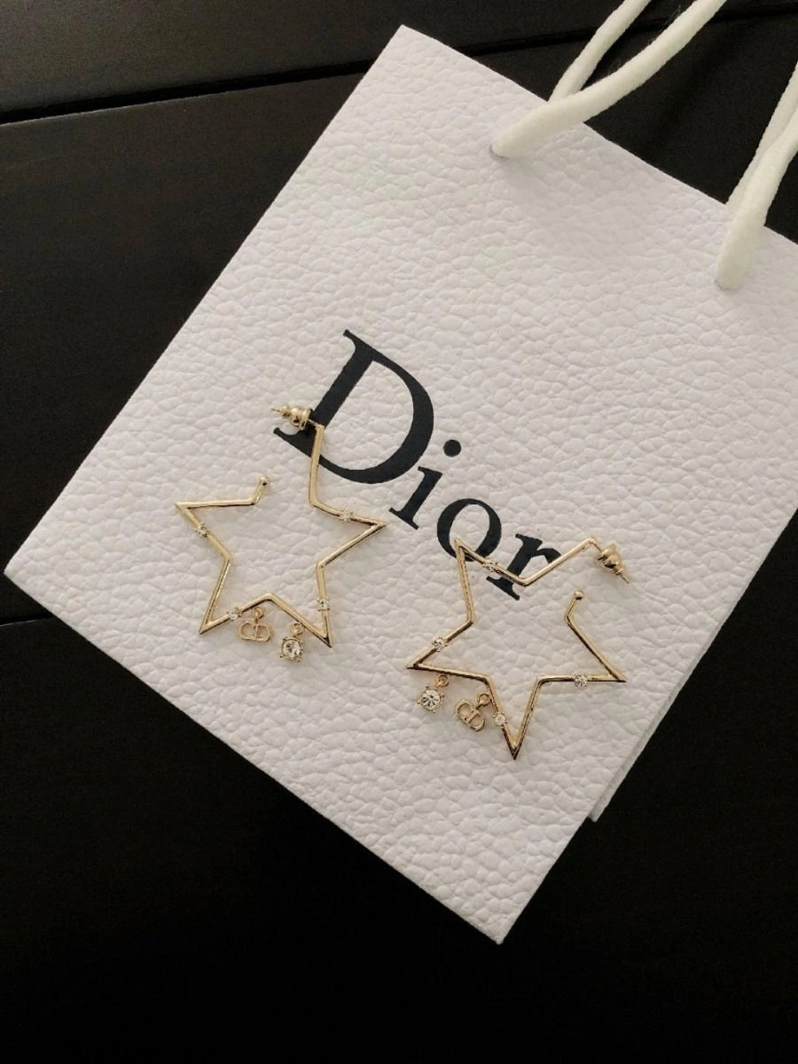 Latest Dior Classic CD Letter White Crystal-Yellow Gold Star Pendant Womens Earrings Sale Malaysia