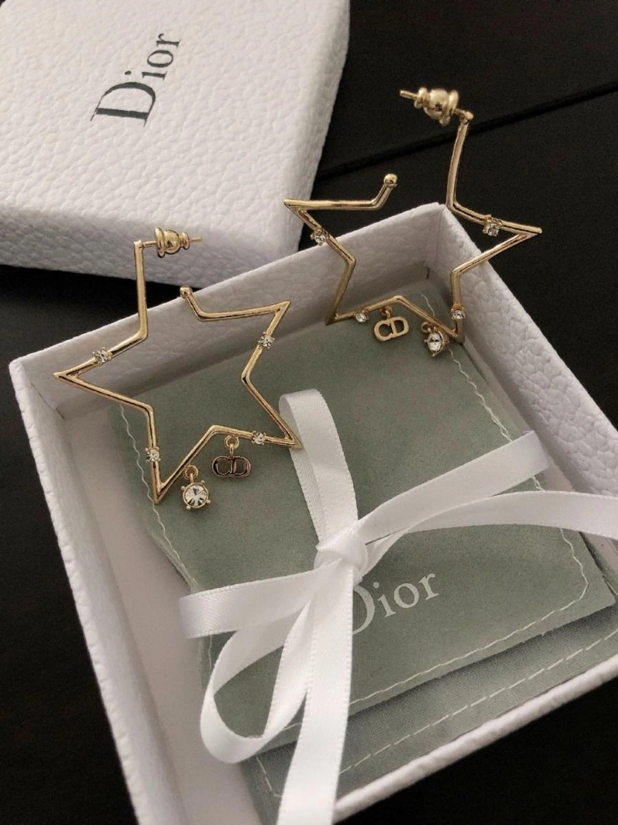 Latest Dior Classic CD Letter White Crystal-Yellow Gold Star Pendant Womens Earrings Sale Malaysia