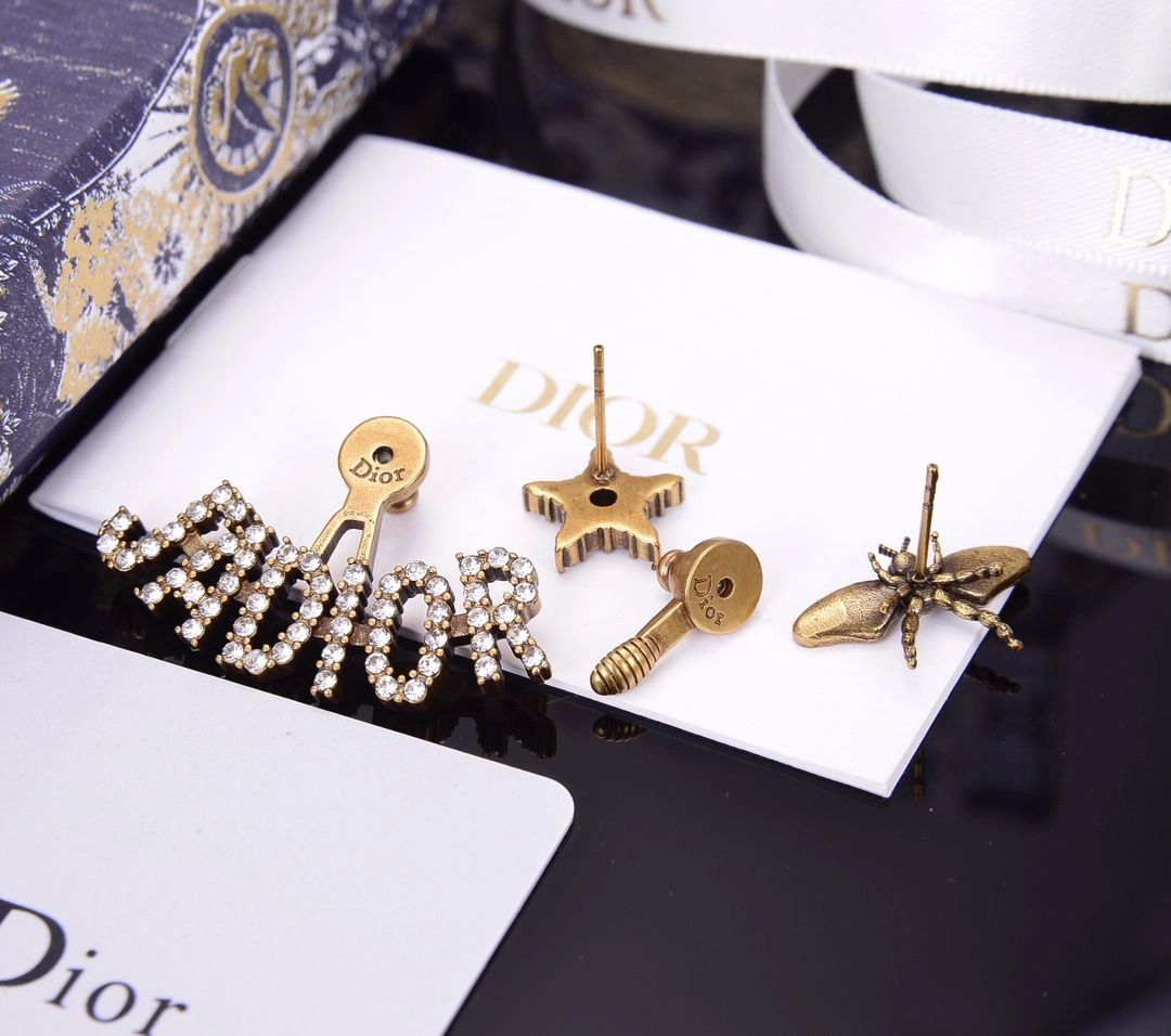 Low Price Dior Gold-tone J’ADIOR Motif Women Paved Diamonds Star Bee Asymmetric Stud Earrings Best Gift Replica