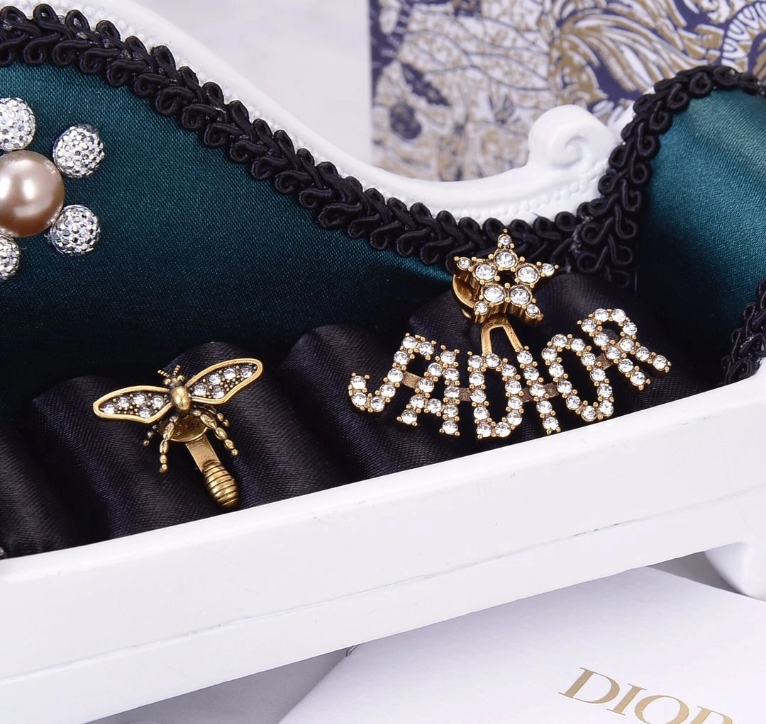 Low Price Dior Gold-tone J’ADIOR Motif Women Paved Diamonds Star Bee Asymmetric Stud Earrings Best Gift Replica