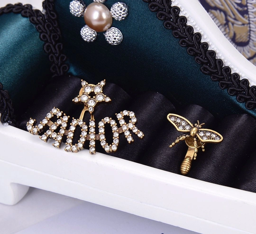 Low Price Dior Gold-tone J’ADIOR Motif Women Paved Diamonds Star Bee Asymmetric Stud Earrings Best Gift Replica