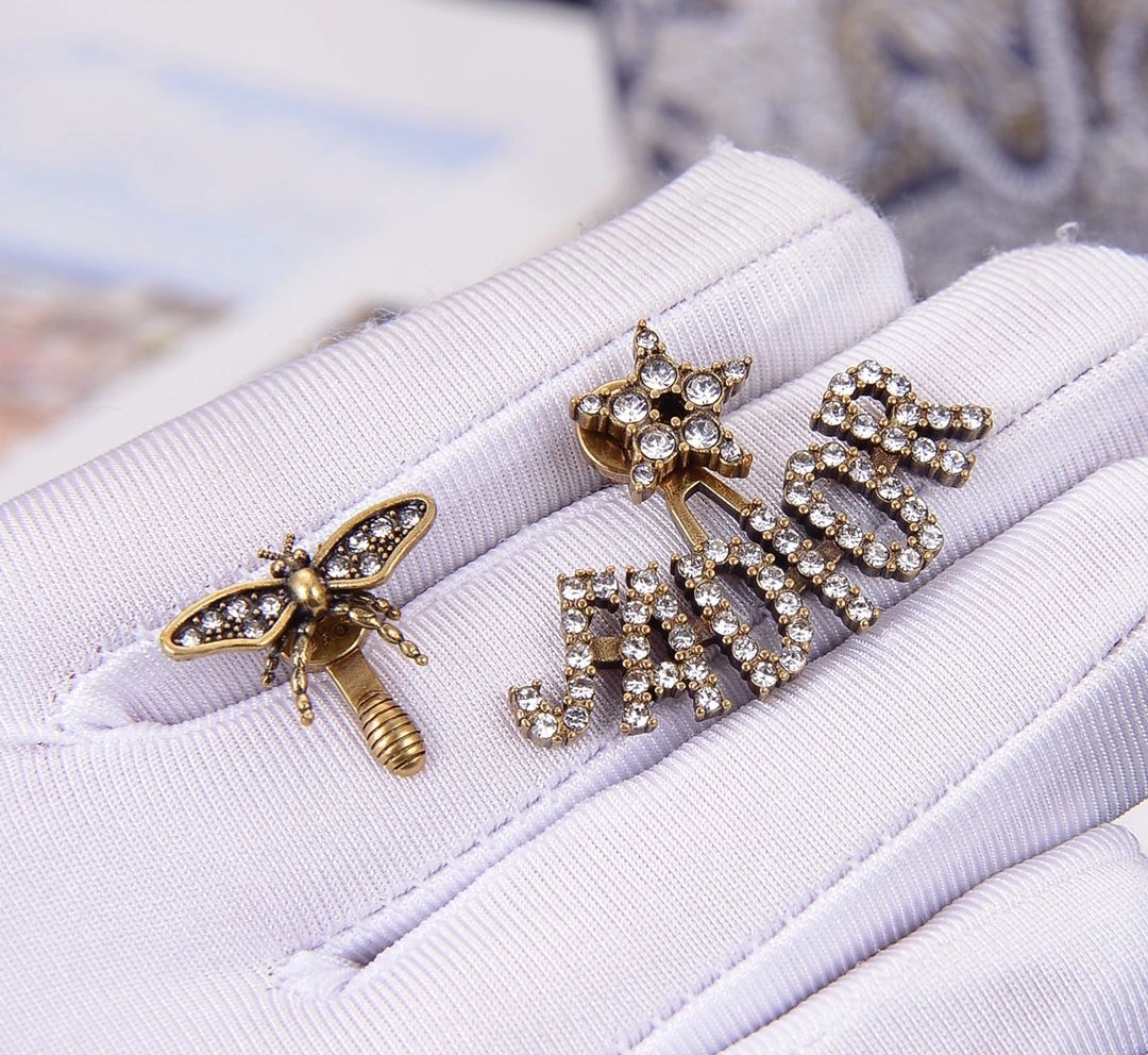 Low Price Dior Gold-tone J’ADIOR Motif Women Paved Diamonds Star Bee Asymmetric Stud Earrings Best Gift Replica