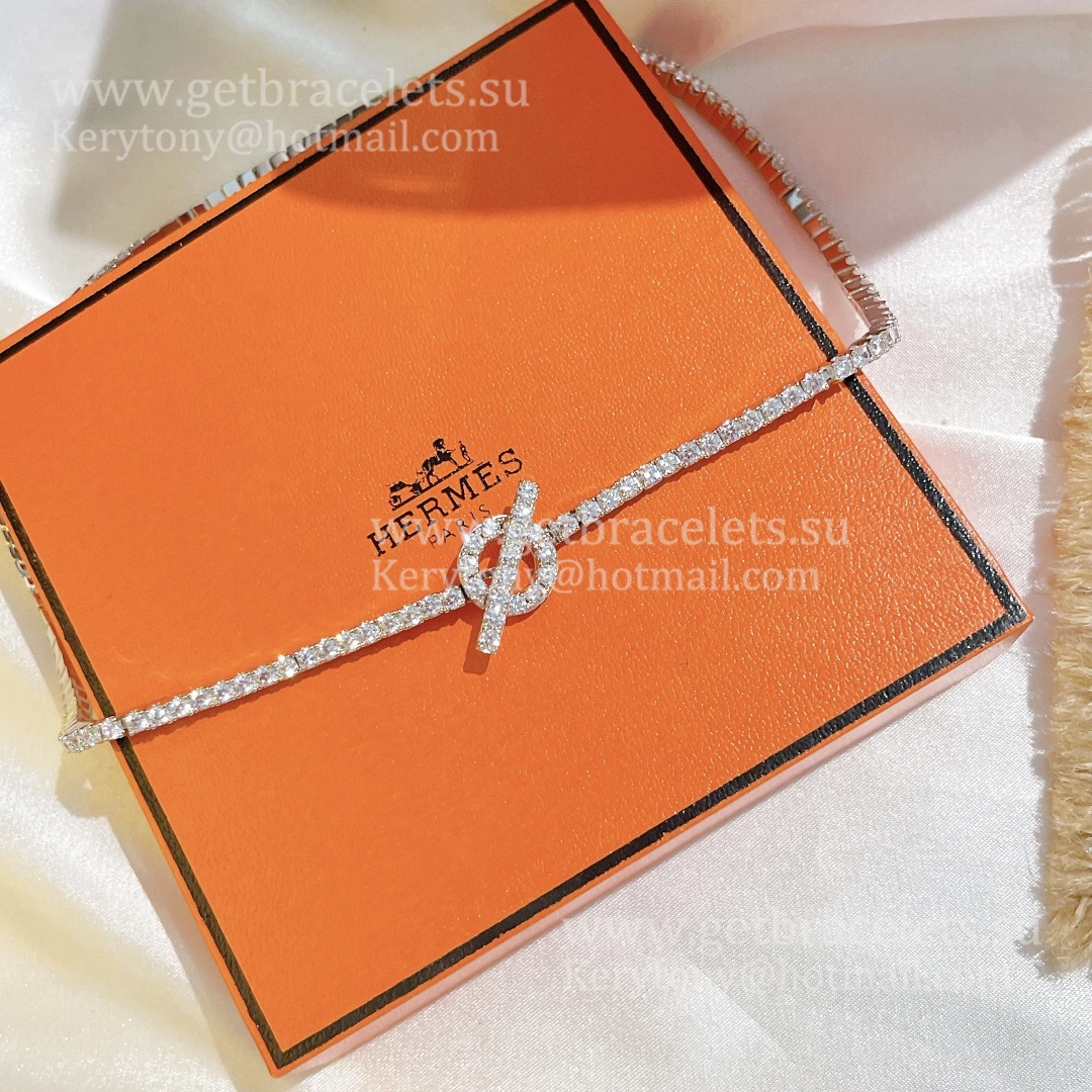 Low Price Hermes Finesse Link Necklace White Gold With Pave Diamonds