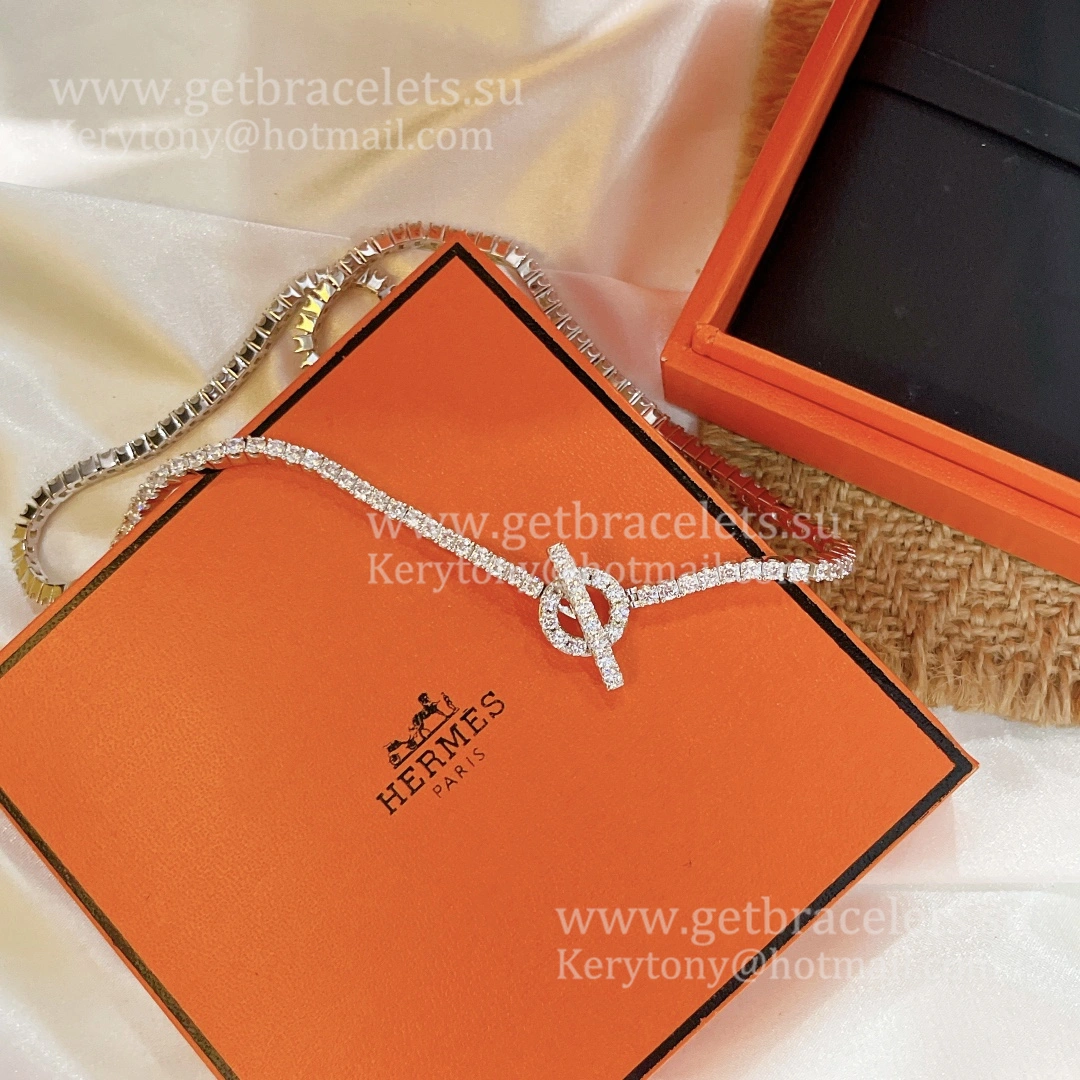 Low Price Hermes Finesse Link Necklace White Gold With Pave Diamonds