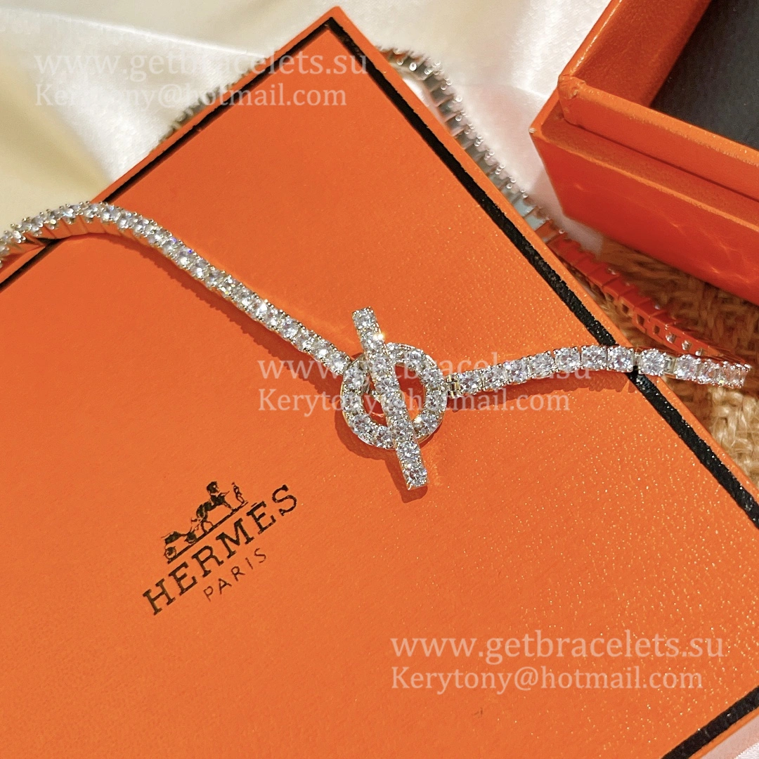 Low Price Hermes Finesse Link Necklace White Gold With Pave Diamonds