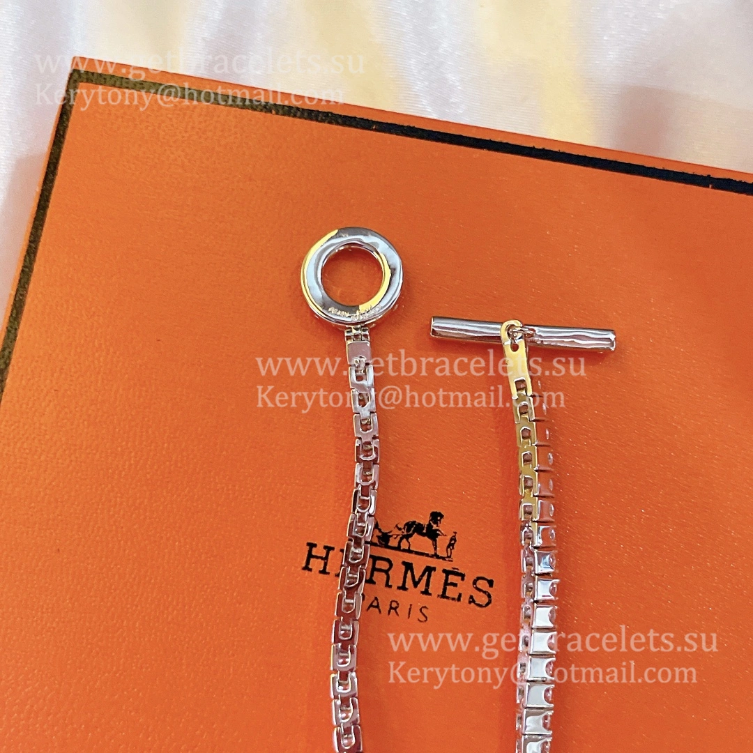 Low Price Hermes Finesse Link Necklace White Gold With Pave Diamonds