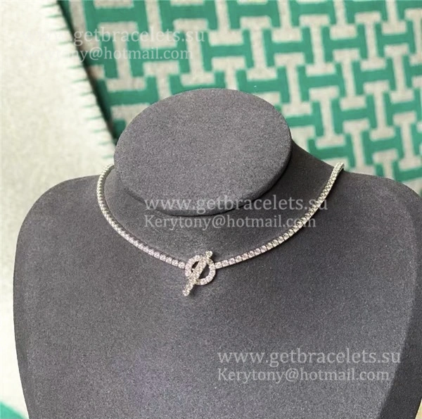 Low Price Hermes Finesse Link Necklace White Gold With Pave Diamonds
