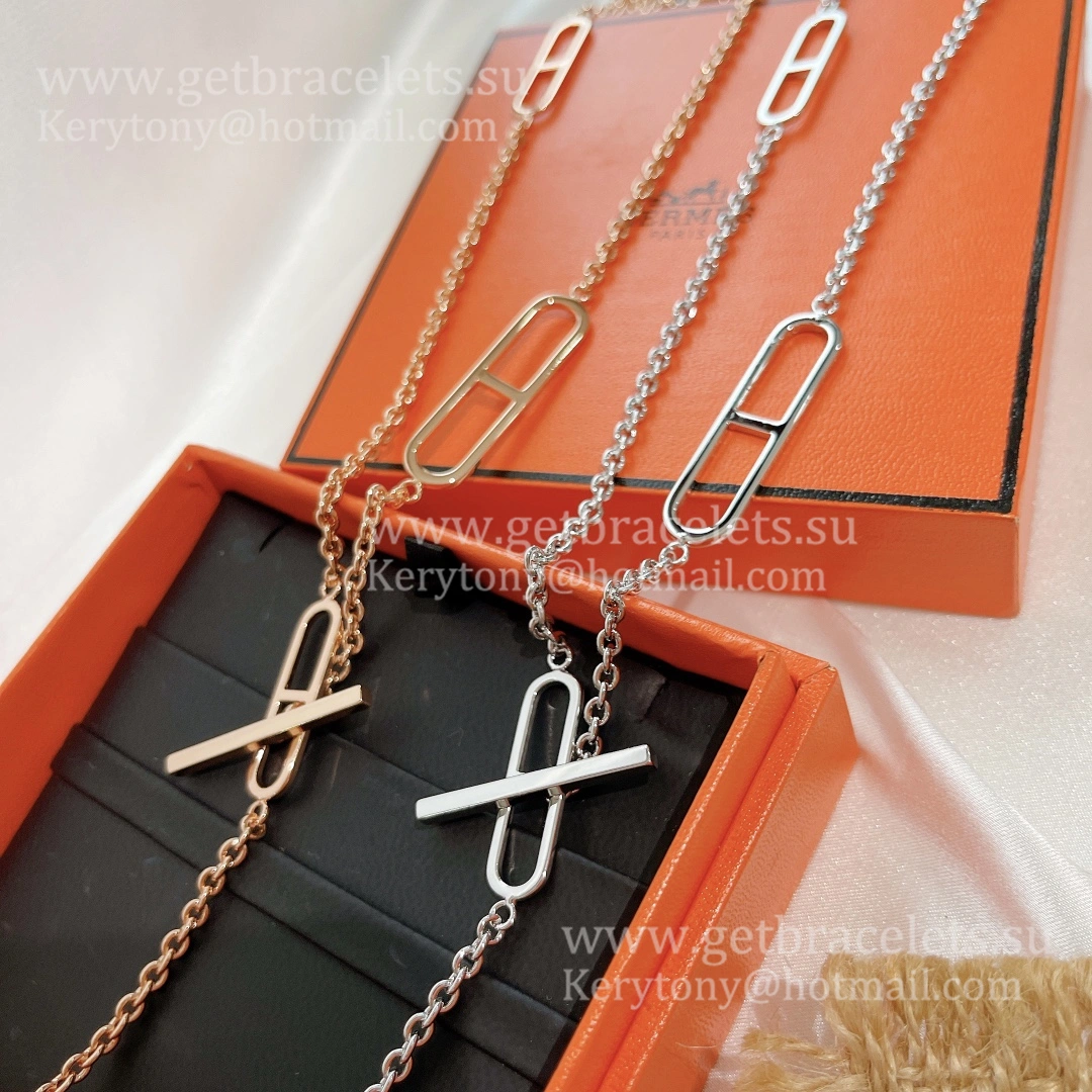 Luxury Replicated Hermes Ever Chaine D’Ancre Long Necklace Rose Gold Silver