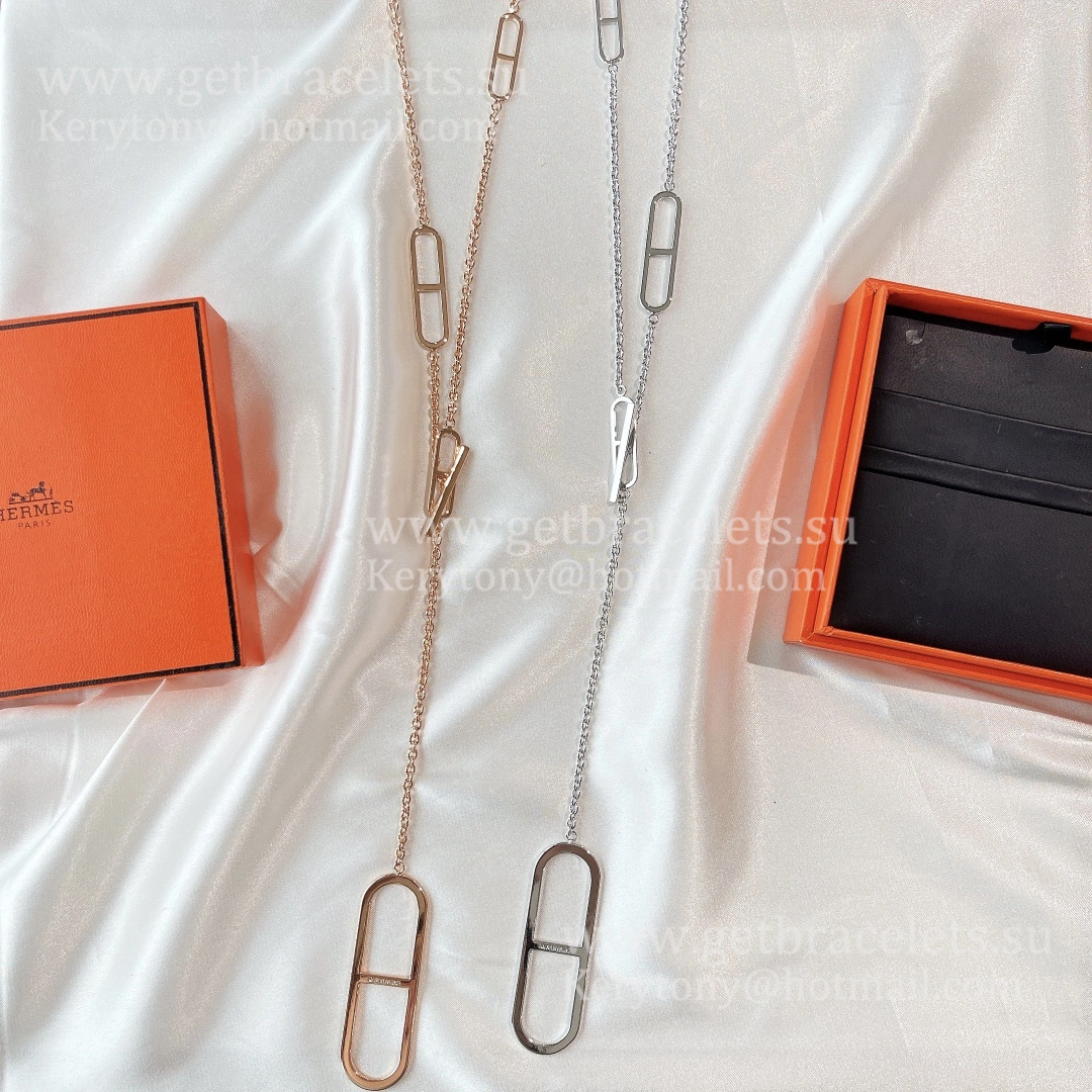 Luxury Replicated Hermes Ever Chaine D’Ancre Long Necklace Rose Gold Silver