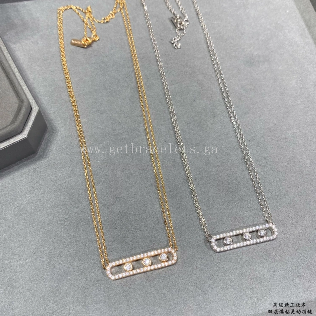 Messika Move Pave For Her Diamond Double Chain Necklace White Gold Rose Gold