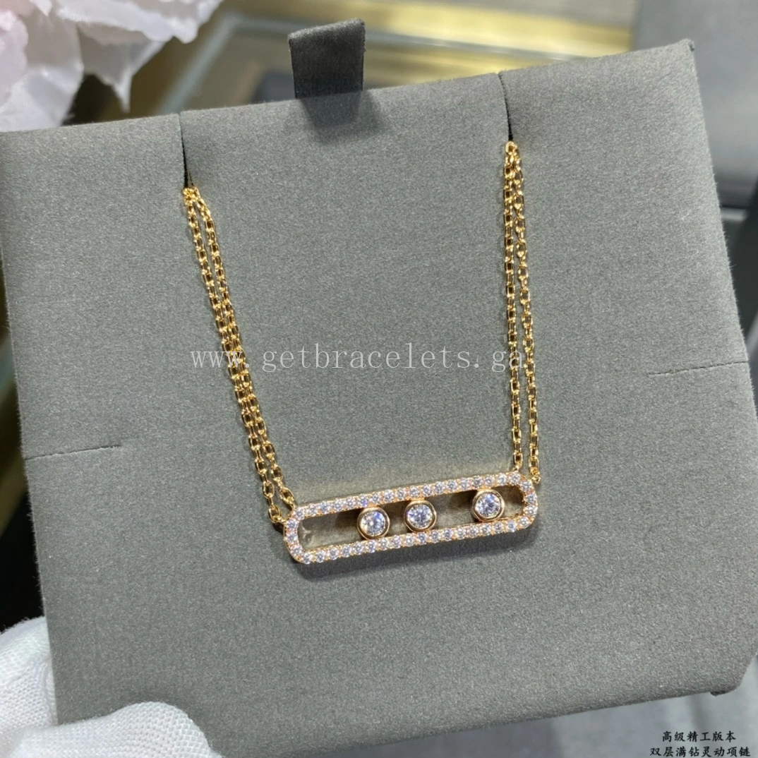 Messika Move Pave For Her Diamond Double Chain Necklace White Gold Rose Gold