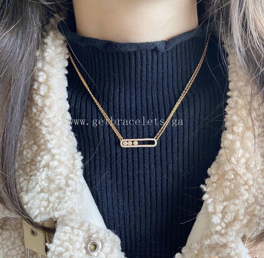 Messika Move Pave For Her Diamond Double Chain Necklace White Gold Rose Gold