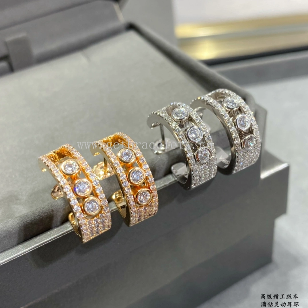 Messika Move Pave Hoop Diamond Earrings Rose Gold White Gold