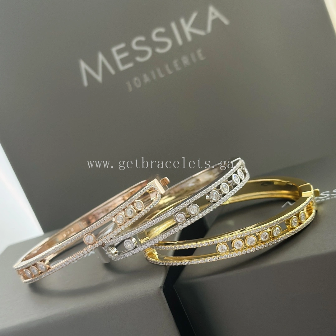 Messika Move Romane Bangle With Pave Diamonds Yellow Gold White Gold Rose Gold