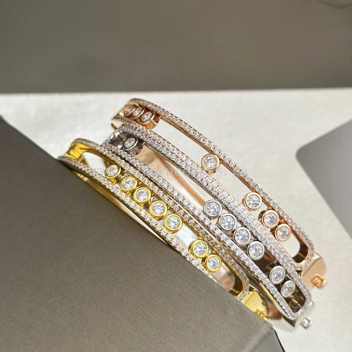 Messika Move Romane Bangle With Pave Diamonds Yellow Gold White Gold Rose Gold