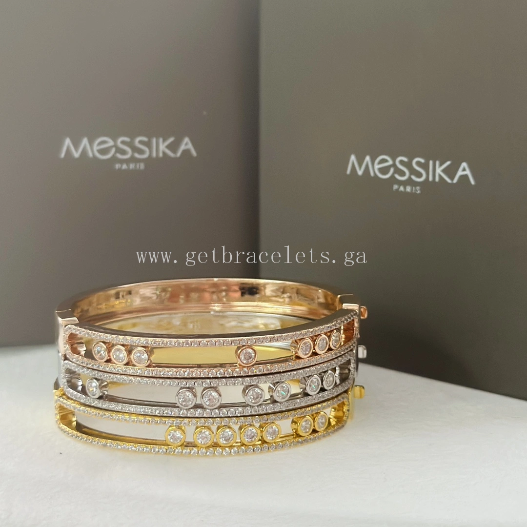 Messika Move Romane Bangle With Pave Diamonds Yellow Gold White Gold Rose Gold