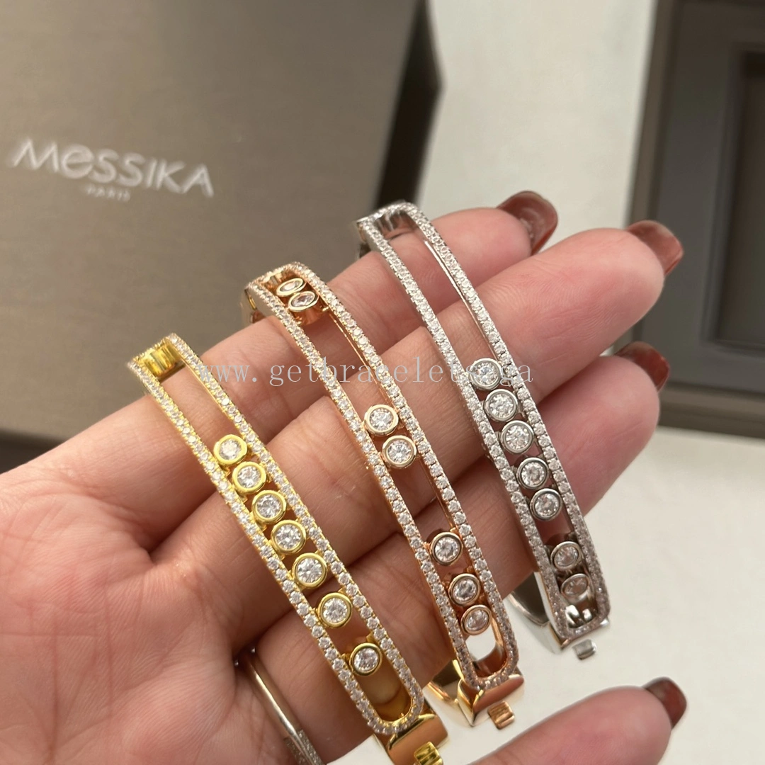 Messika Move Romane Bangle With Pave Diamonds Yellow Gold White Gold Rose Gold