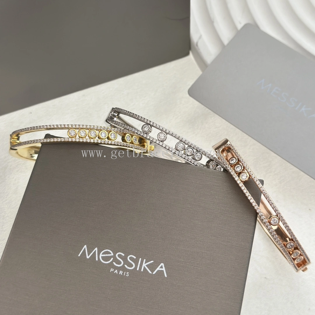 Messika Move Romane Bangle With Pave Diamonds Yellow Gold White Gold Rose Gold
