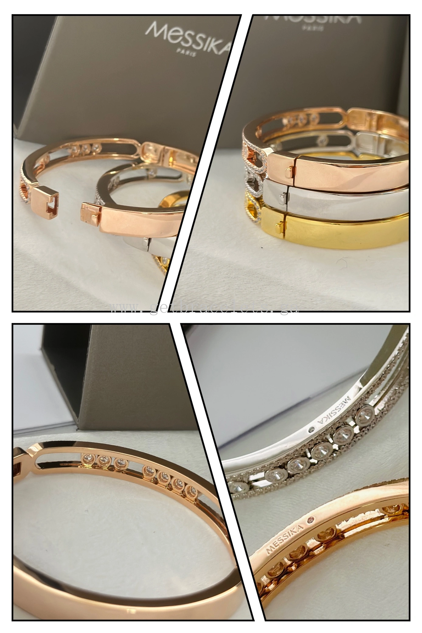 Messika Move Romane Bangle With Pave Diamonds Yellow Gold White Gold Rose Gold