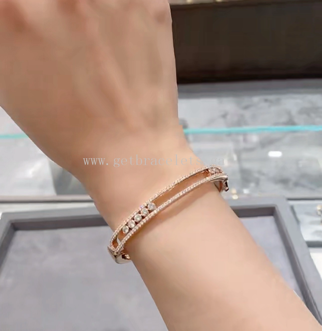 Messika Move Romane Bangle With Pave Diamonds Yellow Gold White Gold Rose Gold