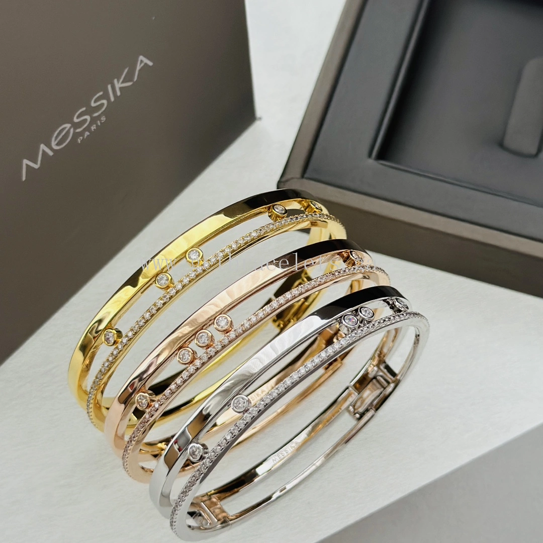 Messika Move Romane Large Bangle With Her Diamonds Yellow Gold White Gold Rose Gold