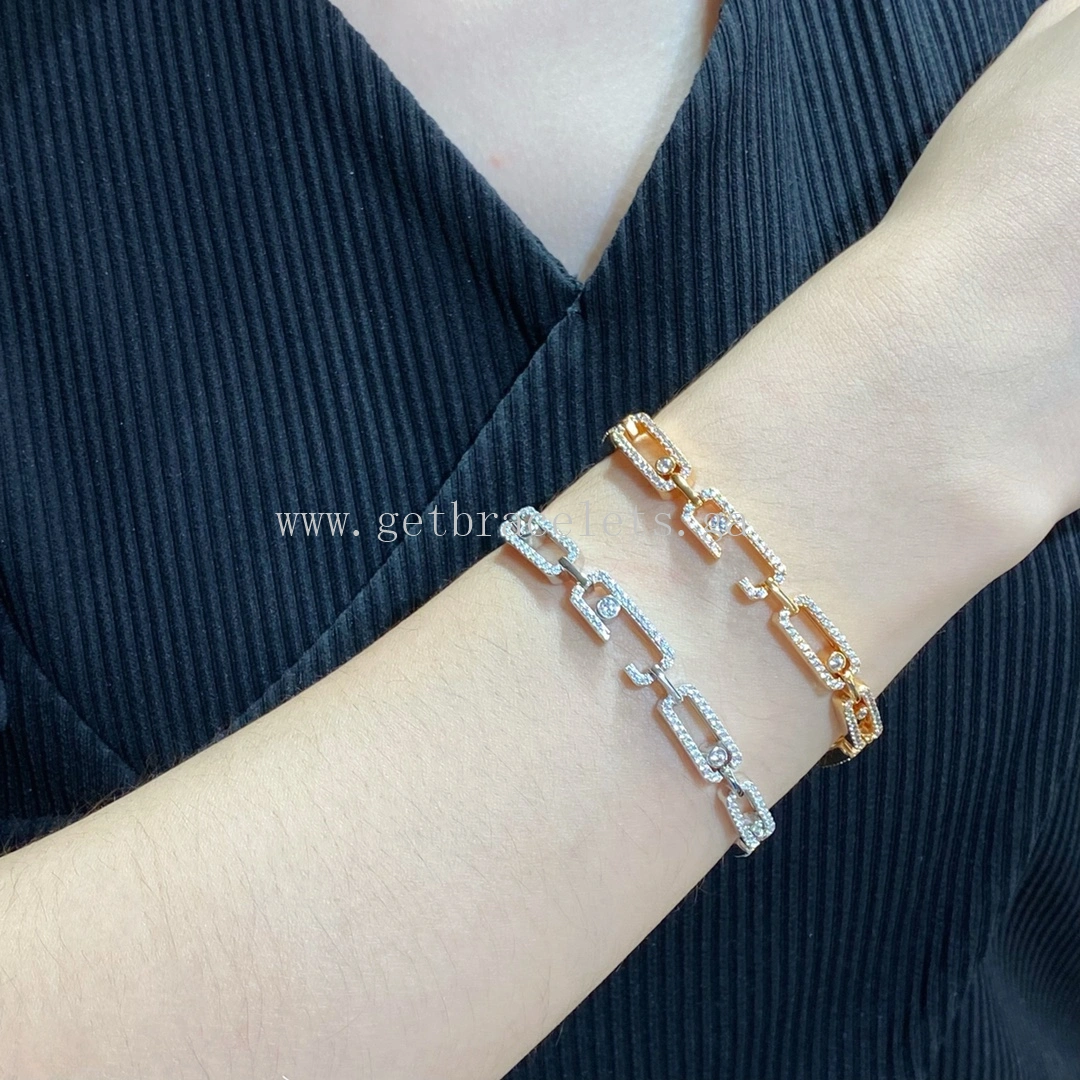 Messika Move Uno Multi Bracelet WIth Pave Diamonds White Gold Rose Gold