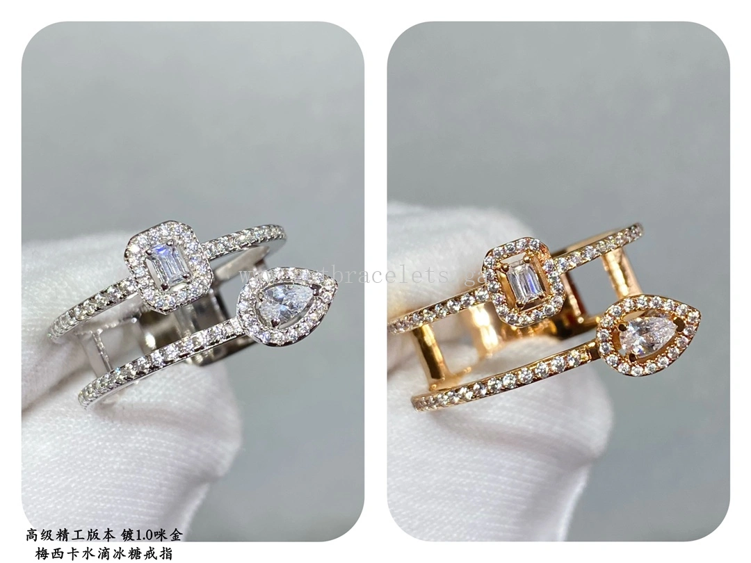 Messika My Twin 2 Rows For Her Diamond Ring Rose Gold White Gold