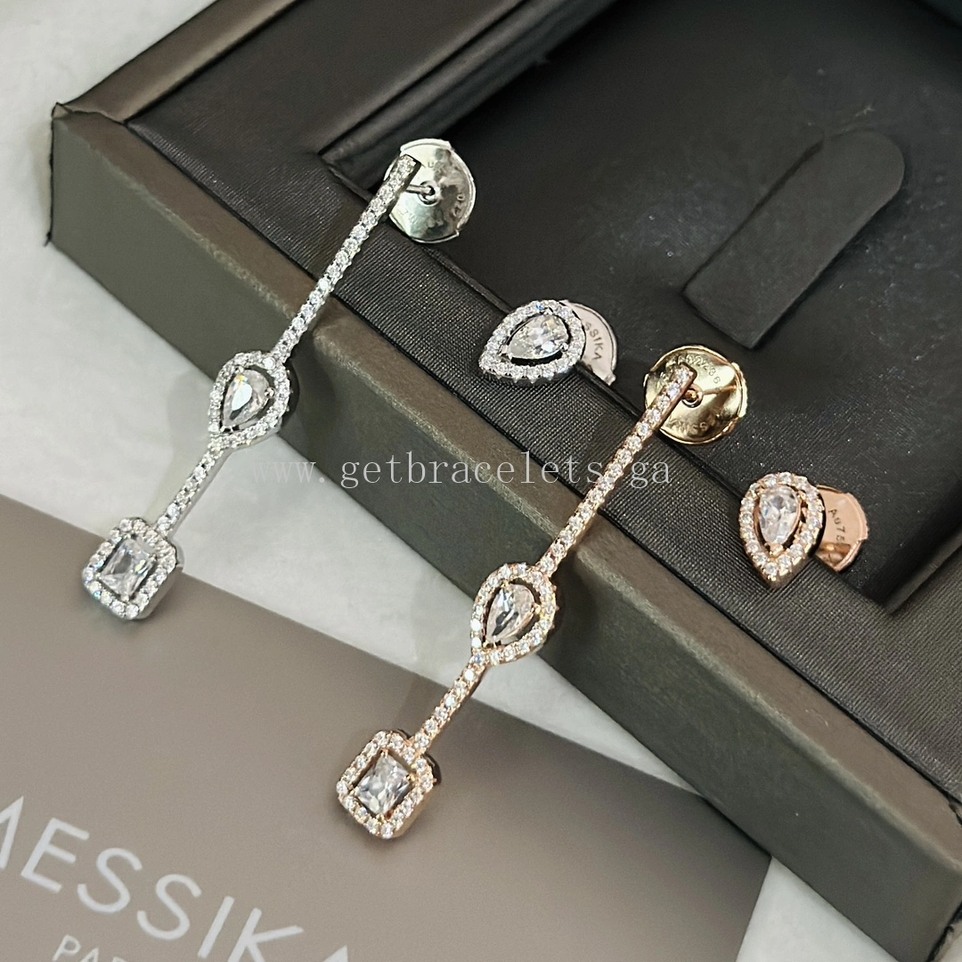 Messika My Twin Hook and Stud For Her Diamond Earrings White Gold Rose Gold