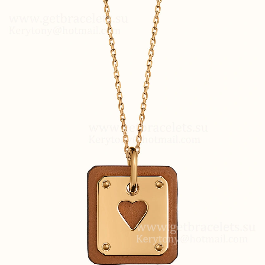 Most Classic Hermes As de Coeur Pendant Yellow Gold with Leather Red White Black Orange