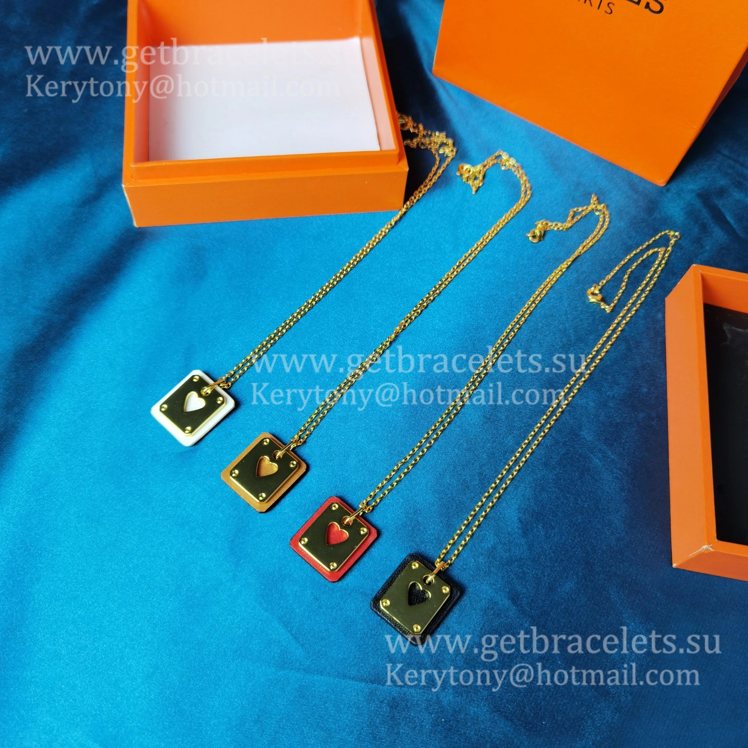 Most Classic Hermes As de Coeur Pendant Yellow Gold with Leather Red White Black Orange