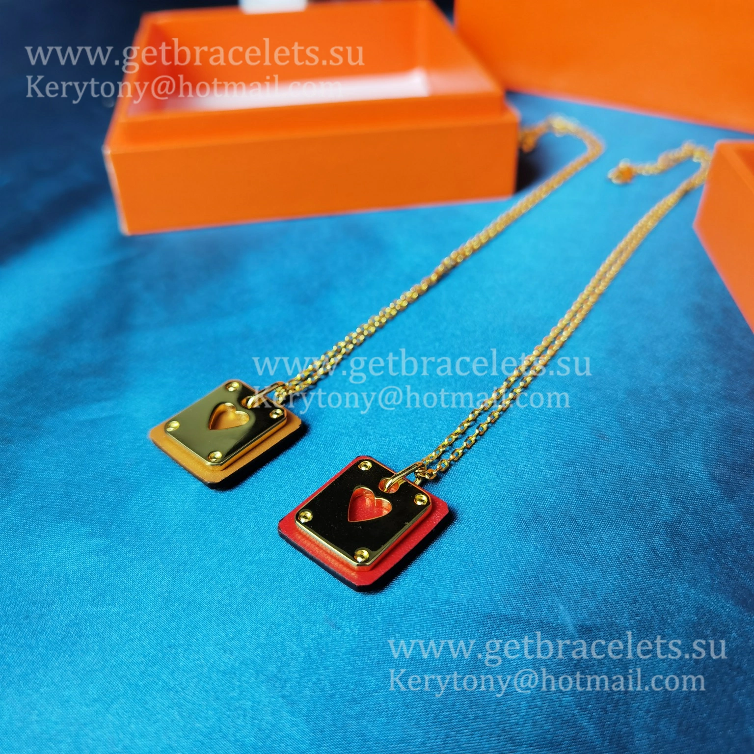 Most Classic Hermes As de Coeur Pendant Yellow Gold with Leather Red White Black Orange