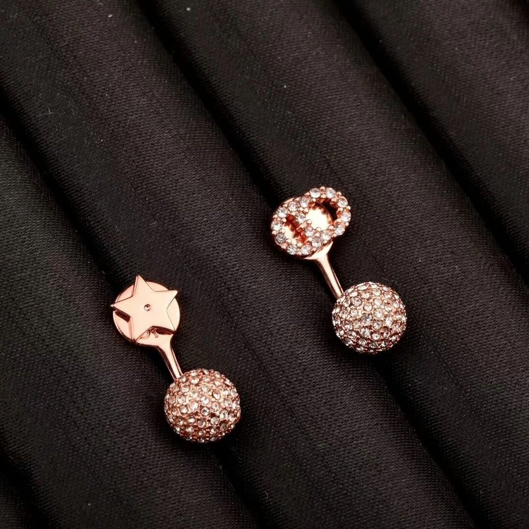 Most Fashion Dior Womens La petite Tribale Asymmetric CD-Star White Crystal Drop Earrings Rose Gold E0800TRECY_D301