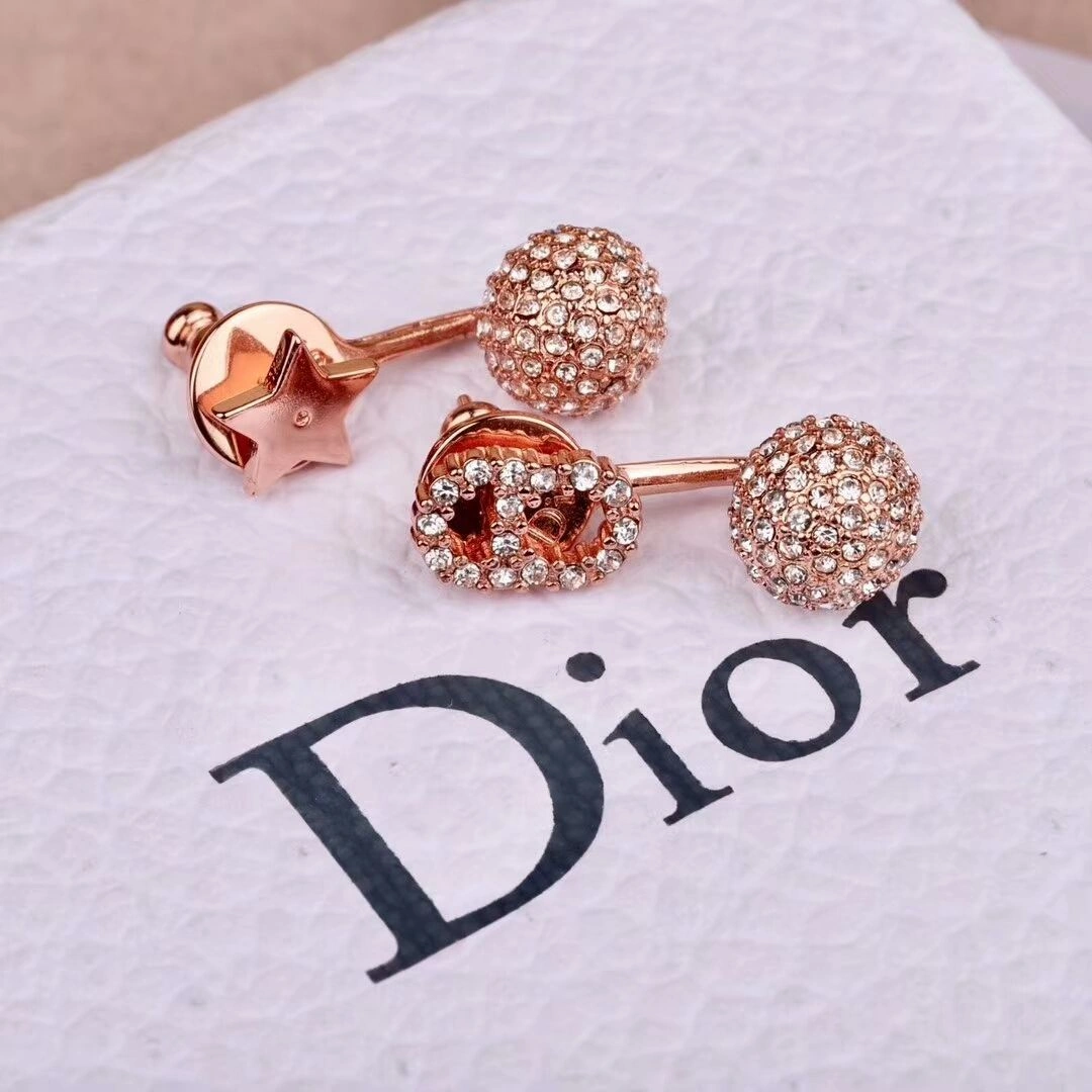 Most Fashion Dior Womens La petite Tribale Asymmetric CD-Star White Crystal Drop Earrings Rose Gold E0800TRECY_D301