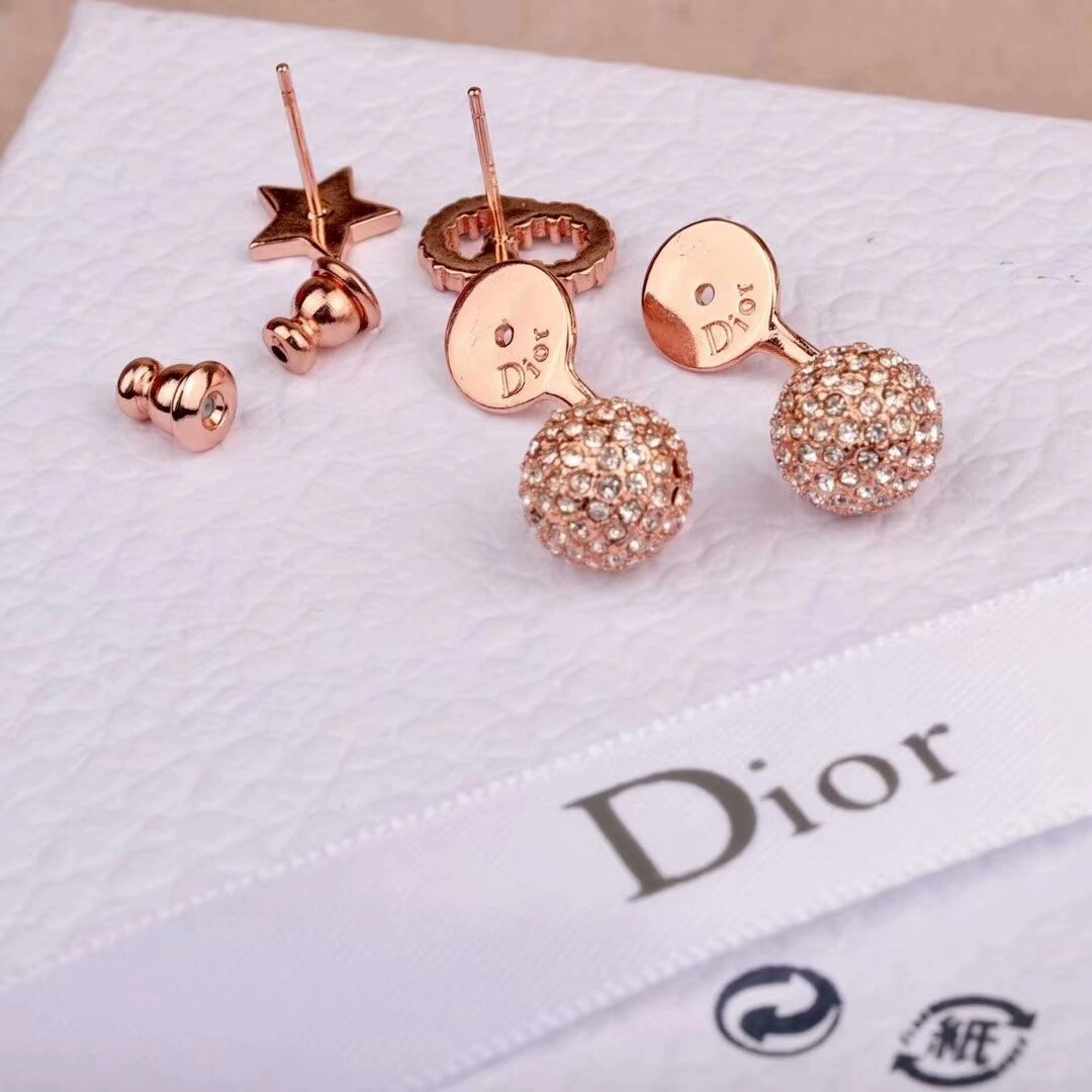 Most Fashion Dior Womens La petite Tribale Asymmetric CD-Star White Crystal Drop Earrings Rose Gold E0800TRECY_D301