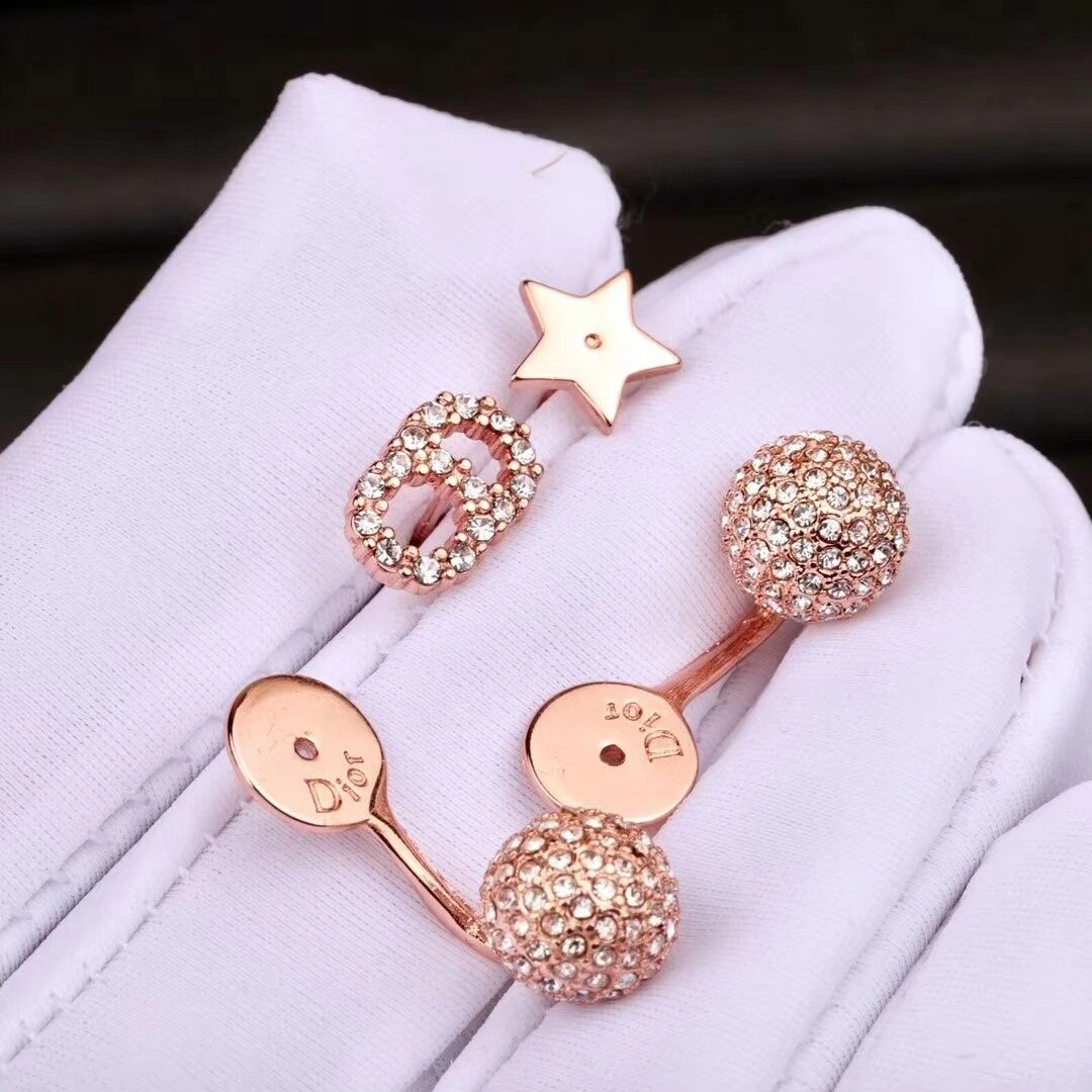 Most Fashion Dior Womens La petite Tribale Asymmetric CD-Star White Crystal Drop Earrings Rose Gold E0800TRECY_D301