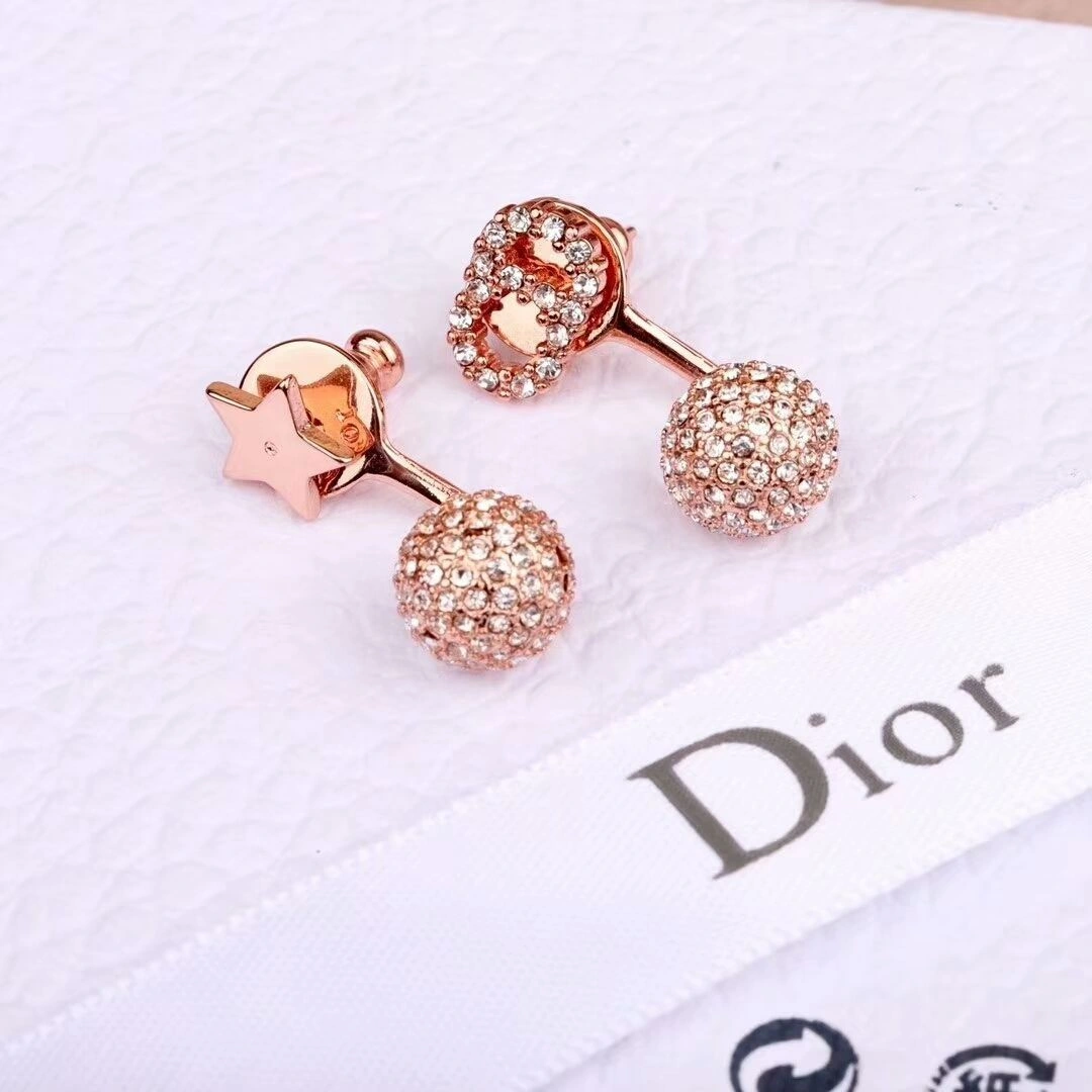 Most Fashion Dior Womens La petite Tribale Asymmetric CD-Star White Crystal Drop Earrings Rose Gold E0800TRECY_D301