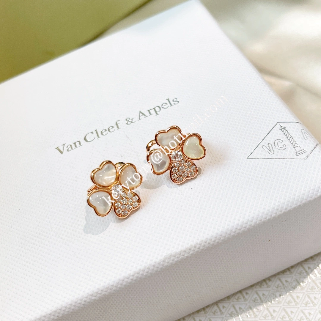 Most Fashion Van Cleef Arpels Cosmos Earrings Rose Gold With Diamond White Red Black Green Online