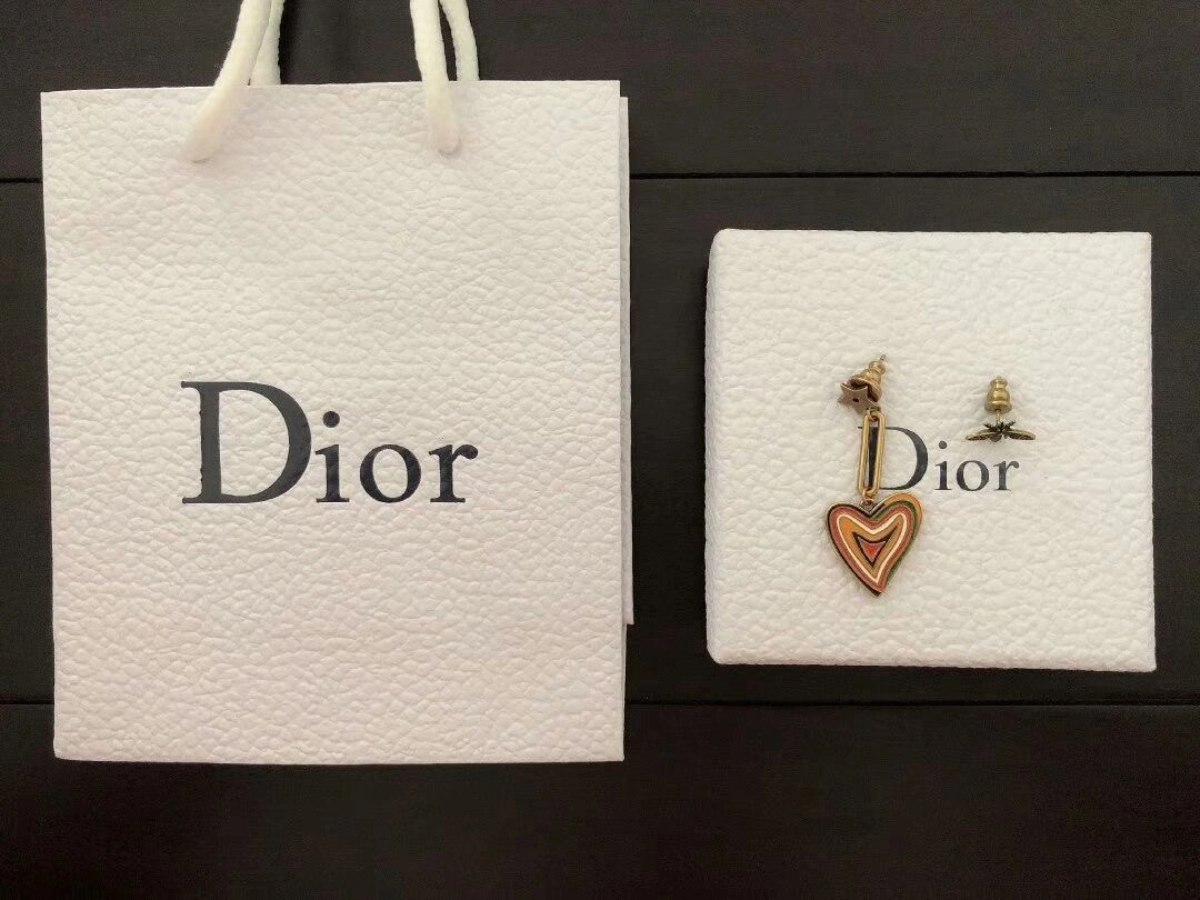 Most Fashion Womens Dior Dioramour Multicolor Heart Motif Pendant Star-Bee Asymmetric Brass Earrings E0936DMRLQ_D919