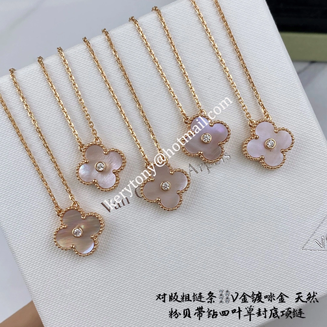 Most Popular Van Cleef Arpels Vintage Alhambra Necklace Rose Gold With Pink Mother-of-Pearl and Diamond Online