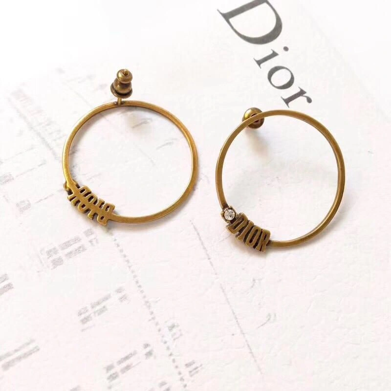 New Arrical Dior Logo-Diamonds Trimming Womens Yellow Brass Circle Pendant Earrings In Paris Replica