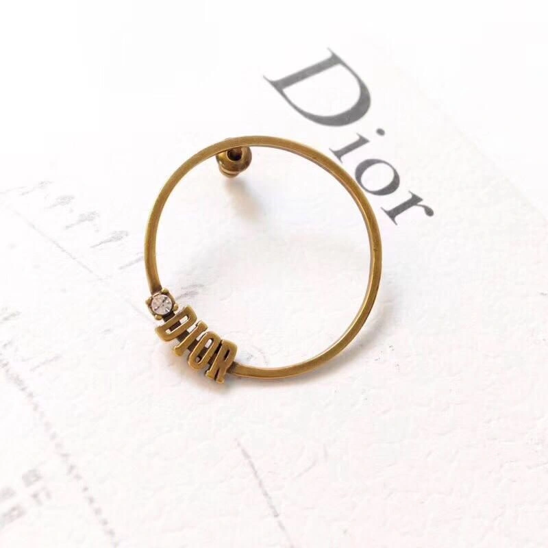 New Arrical Dior Logo-Diamonds Trimming Womens Yellow Brass Circle Pendant Earrings In Paris Replica