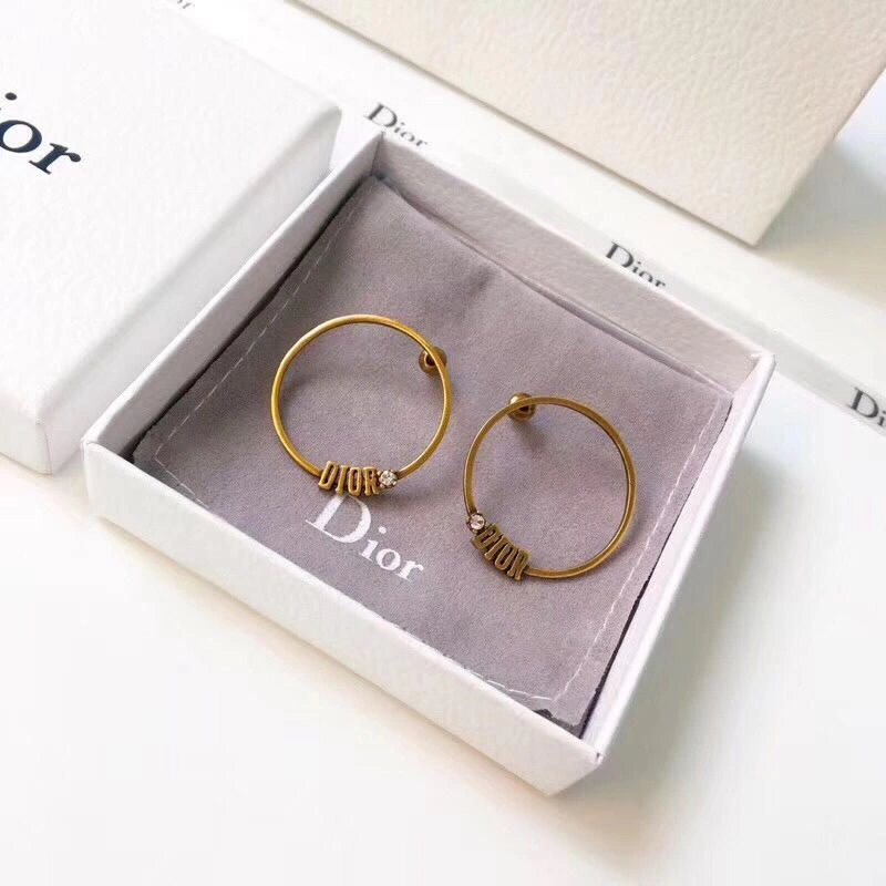 New Arrical Dior Logo-Diamonds Trimming Womens Yellow Brass Circle Pendant Earrings In Paris Replica