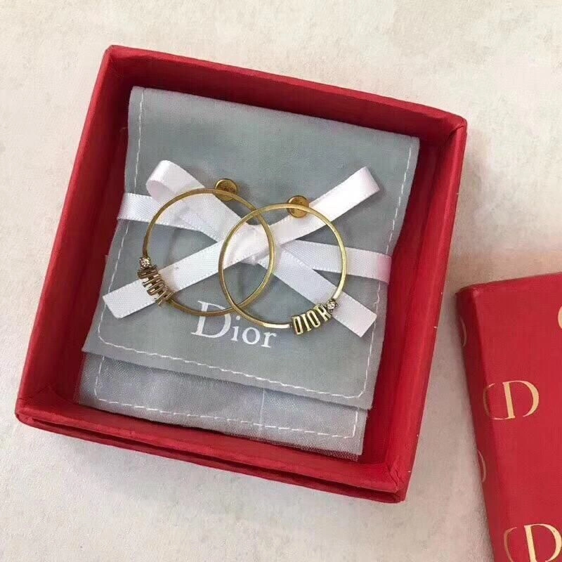 New Arrical Dior Logo-Diamonds Trimming Womens Yellow Brass Circle Pendant Earrings In Paris Replica
