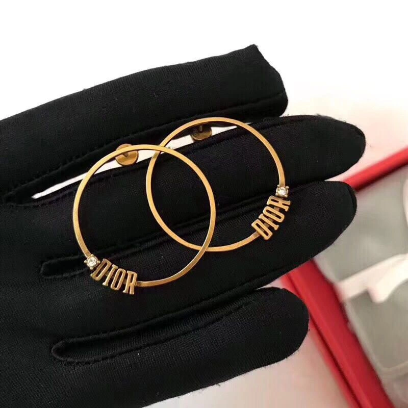 New Arrical Dior Logo-Diamonds Trimming Womens Yellow Brass Circle Pendant Earrings In Paris Replica
