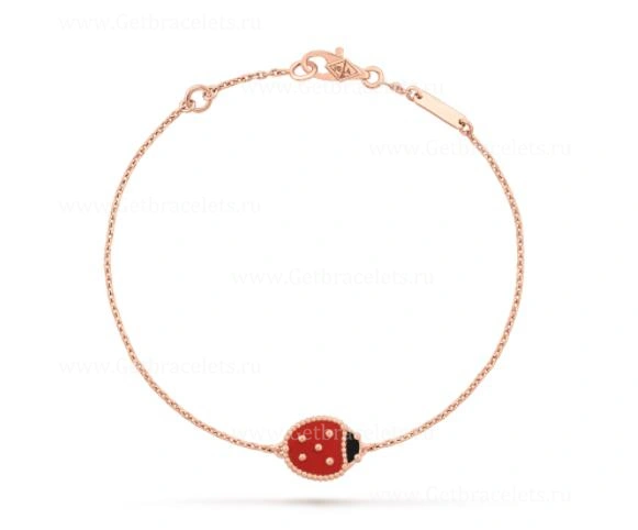 New Replica Van Cleef Arpels Lucky Spring Long Bracelet Closed Wings Ladybug Rose Gold Carnelian Onyx